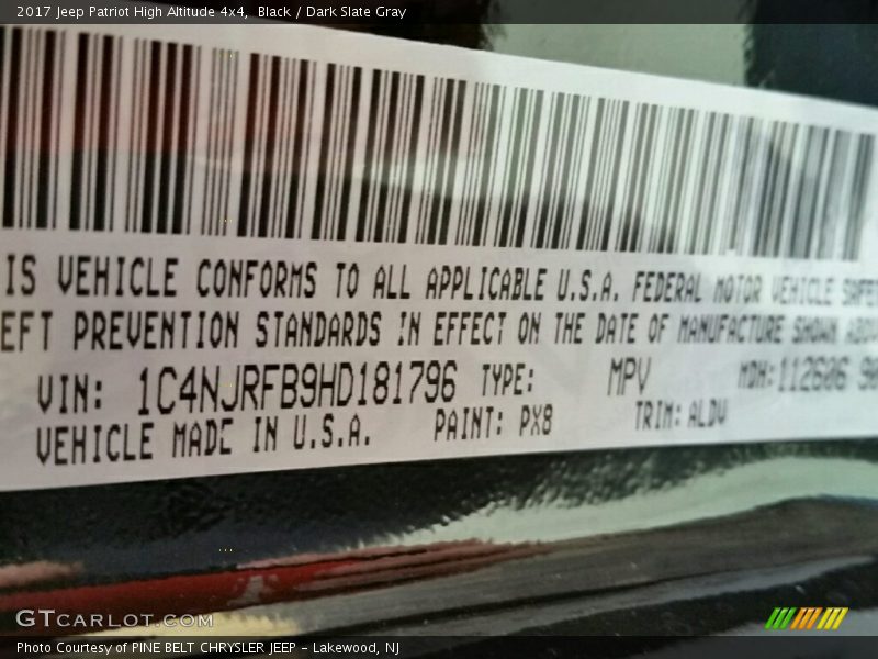 Black / Dark Slate Gray 2017 Jeep Patriot High Altitude 4x4