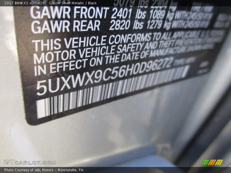 Glacier Silver Metallic / Black 2017 BMW X3 xDrive28i