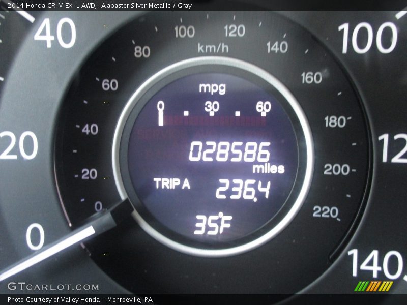 Alabaster Silver Metallic / Gray 2014 Honda CR-V EX-L AWD