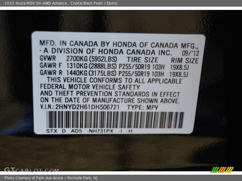 Crystal Black Pearl / Ebony 2013 Acura MDX SH-AWD Advance