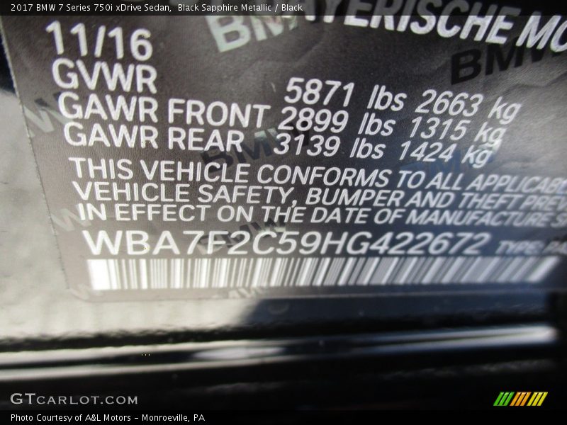 Black Sapphire Metallic / Black 2017 BMW 7 Series 750i xDrive Sedan
