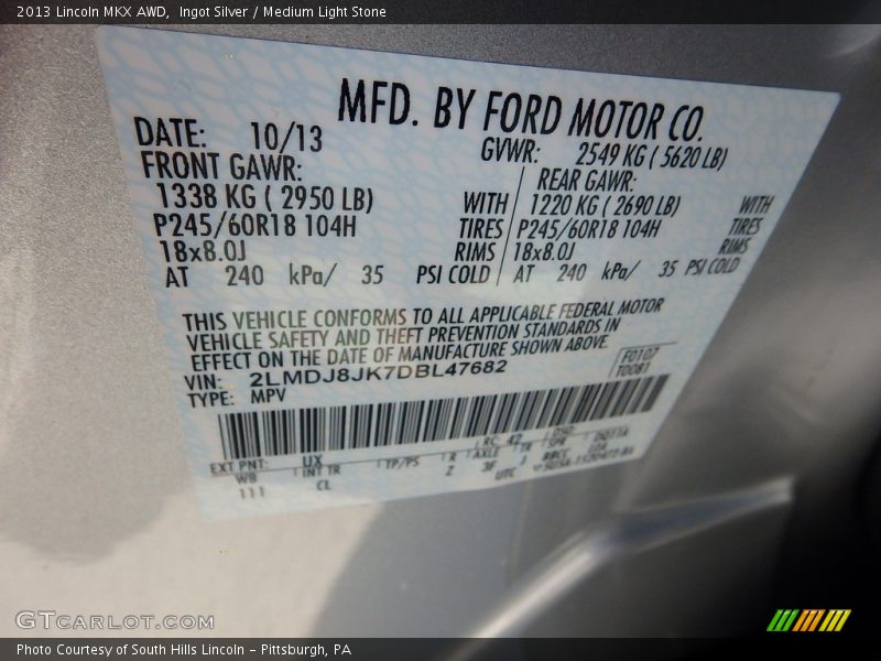 Ingot Silver / Medium Light Stone 2013 Lincoln MKX AWD
