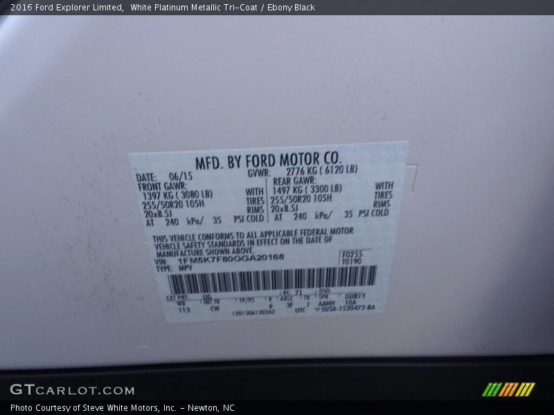 White Platinum Metallic Tri-Coat / Ebony Black 2016 Ford Explorer Limited