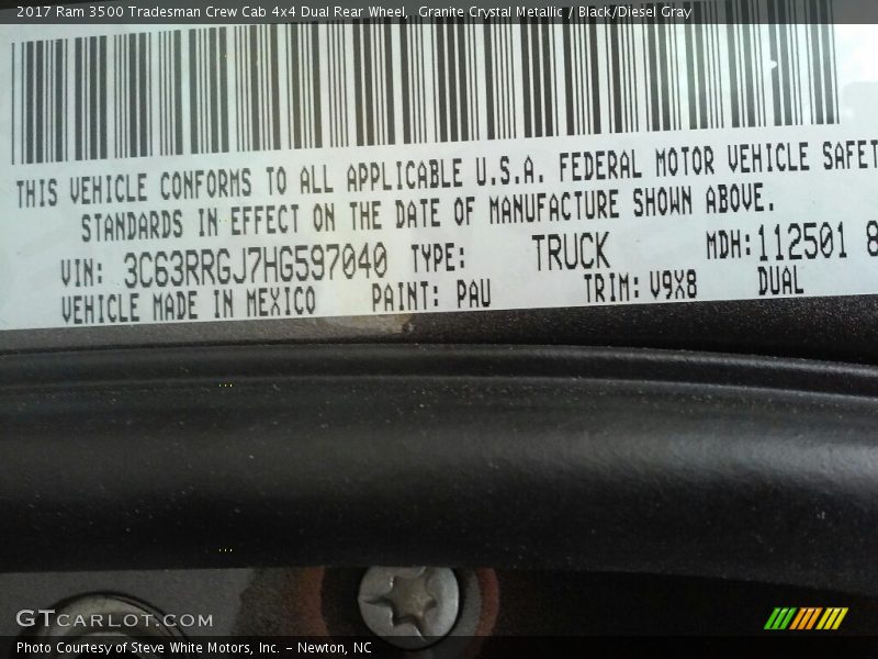 2017 3500 Tradesman Crew Cab 4x4 Dual Rear Wheel Granite Crystal Metallic Color Code PAU