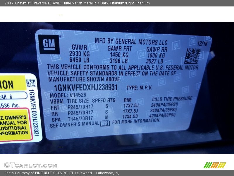 Blue Velvet Metallic / Dark Titanium/Light Titanium 2017 Chevrolet Traverse LS AWD