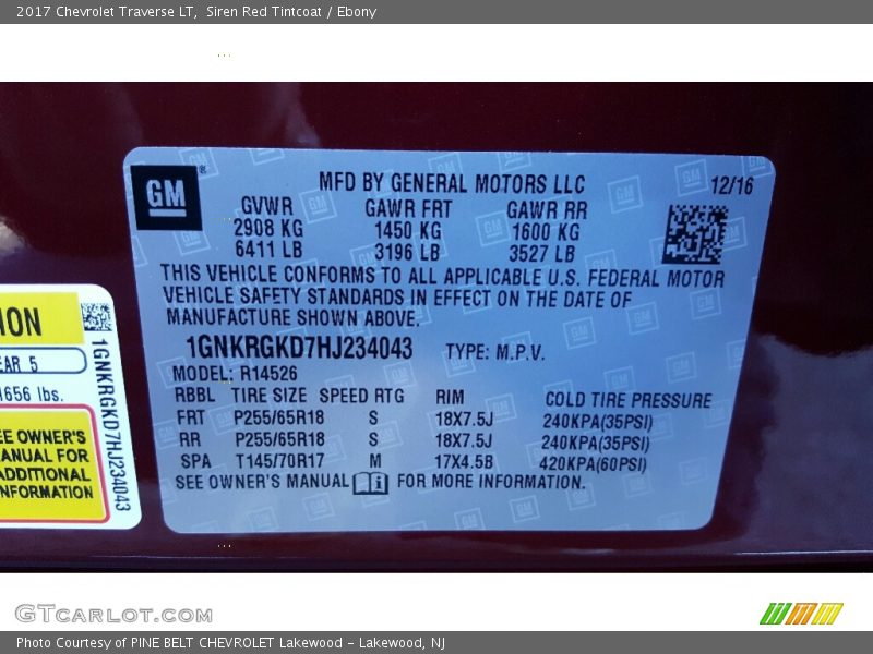 Siren Red Tintcoat / Ebony 2017 Chevrolet Traverse LT