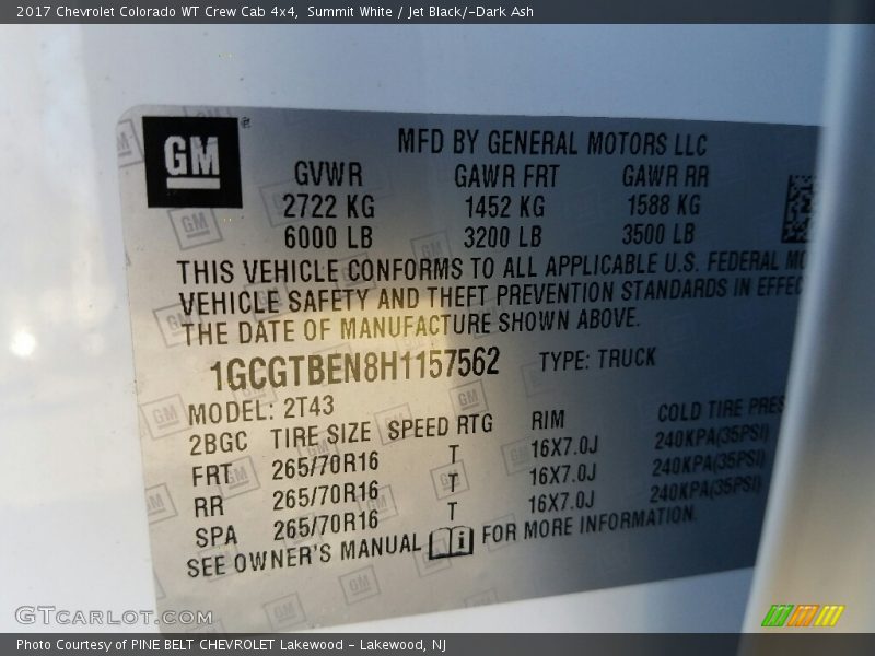 Summit White / Jet Black/­Dark Ash 2017 Chevrolet Colorado WT Crew Cab 4x4