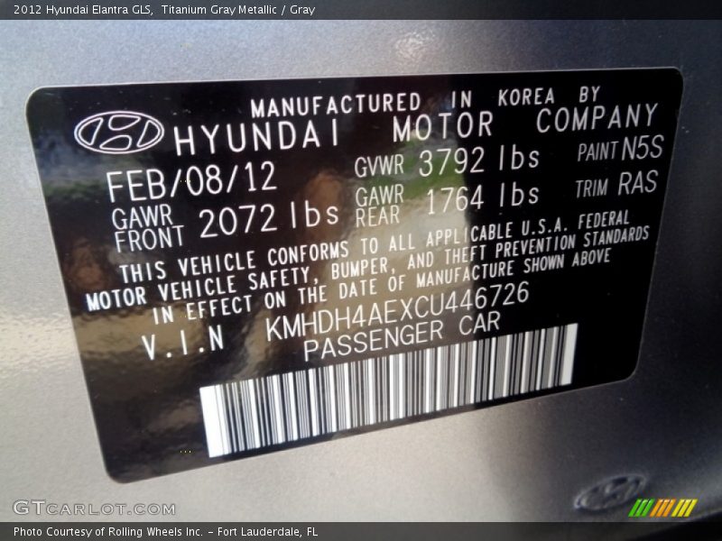 Titanium Gray Metallic / Gray 2012 Hyundai Elantra GLS