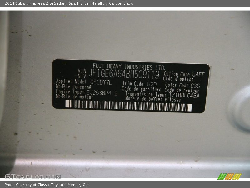 Spark Silver Metallic / Carbon Black 2011 Subaru Impreza 2.5i Sedan