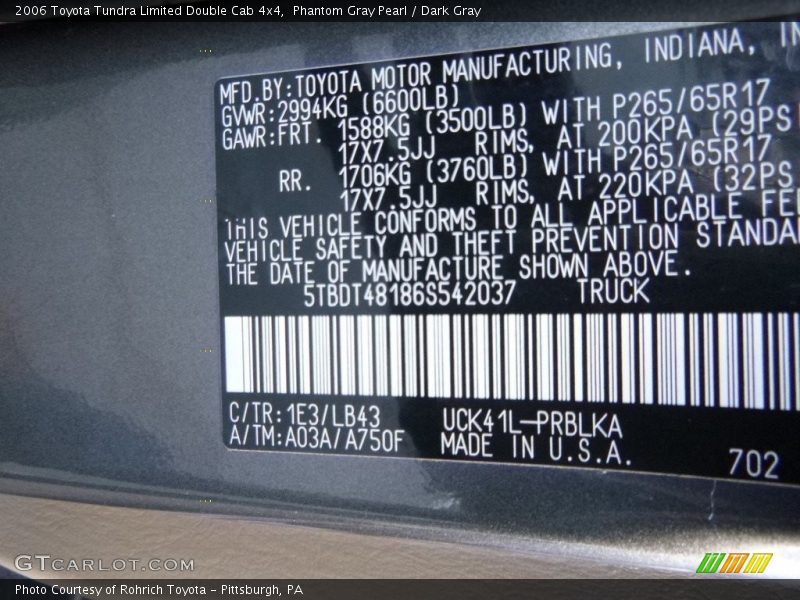Phantom Gray Pearl / Dark Gray 2006 Toyota Tundra Limited Double Cab 4x4