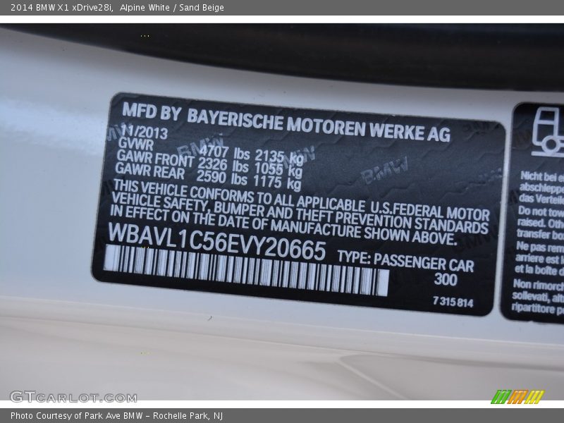 Alpine White / Sand Beige 2014 BMW X1 xDrive28i