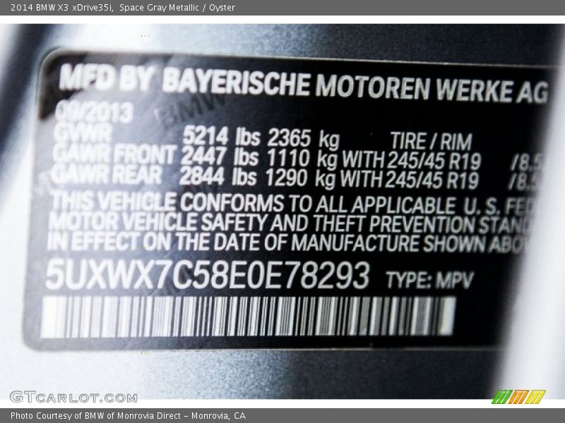 Space Gray Metallic / Oyster 2014 BMW X3 xDrive35i