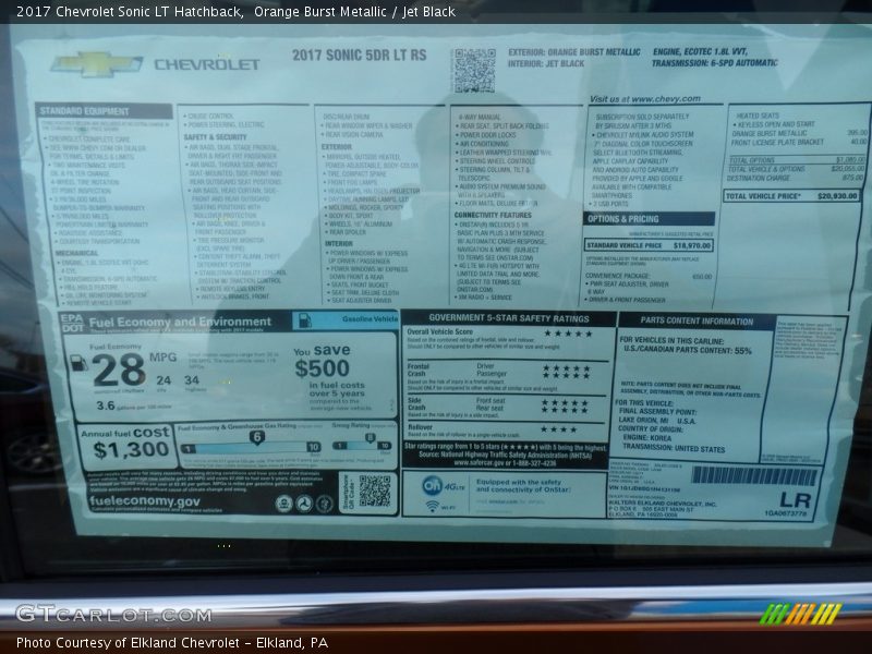  2017 Sonic LT Hatchback Window Sticker