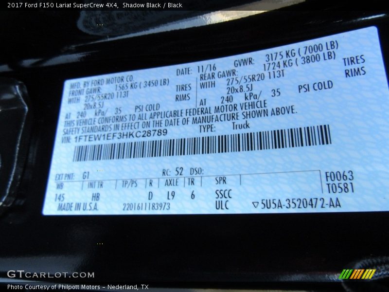 Shadow Black / Black 2017 Ford F150 Lariat SuperCrew 4X4