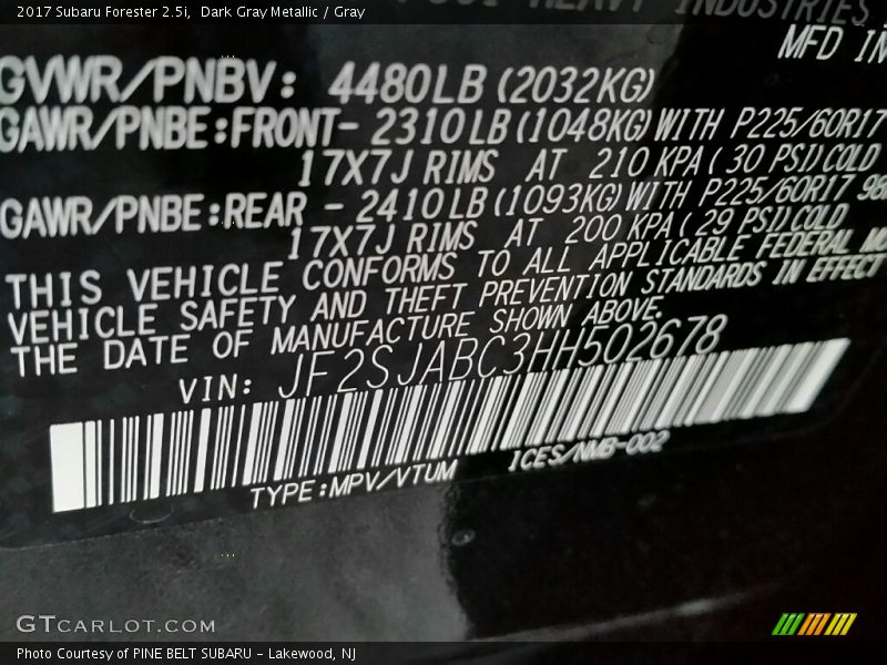Dark Gray Metallic / Gray 2017 Subaru Forester 2.5i
