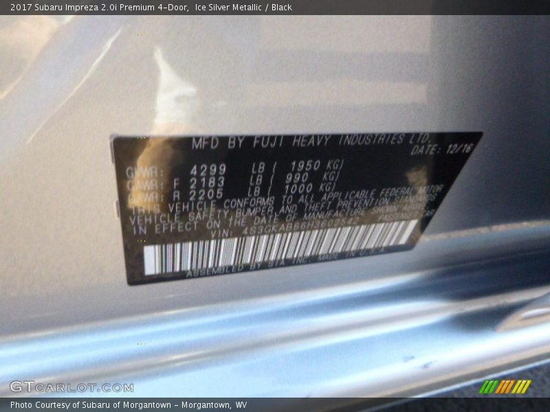 Ice Silver Metallic / Black 2017 Subaru Impreza 2.0i Premium 4-Door