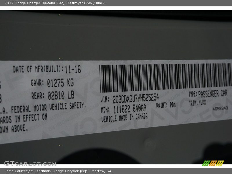 Destroyer Grey / Black 2017 Dodge Charger Daytona 392