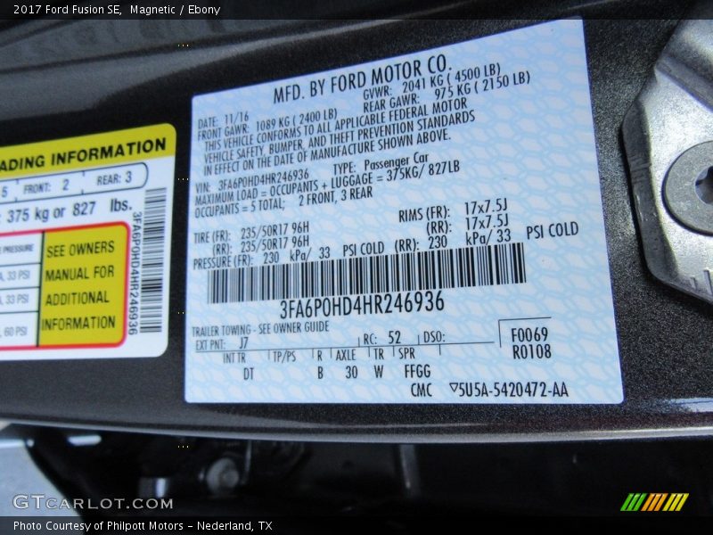 Magnetic / Ebony 2017 Ford Fusion SE