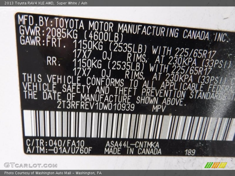 Super White / Ash 2013 Toyota RAV4 XLE AWD