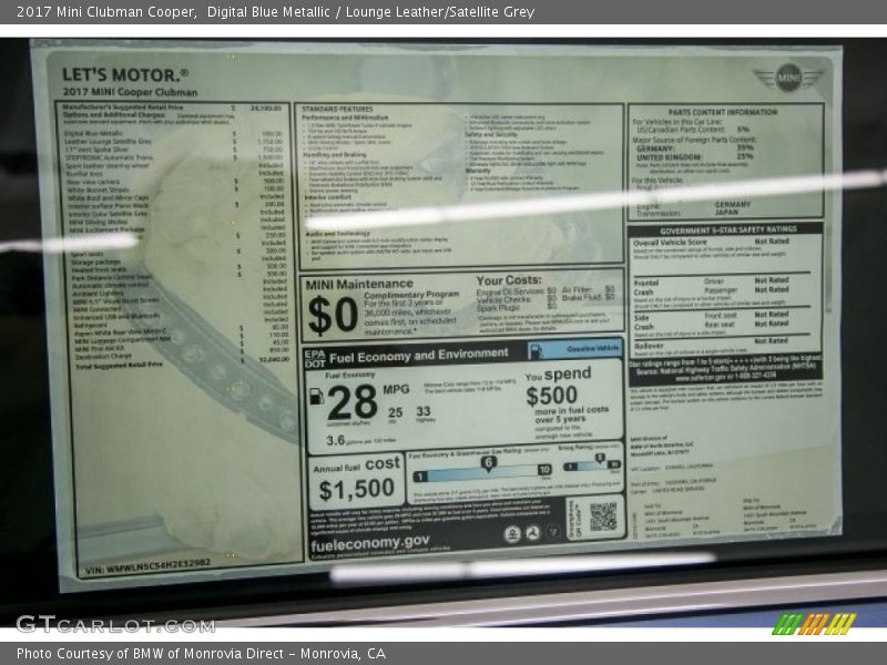 Digital Blue Metallic / Lounge Leather/Satellite Grey 2017 Mini Clubman Cooper