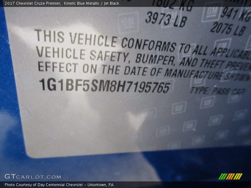 Kinetic Blue Metallic / Jet Black 2017 Chevrolet Cruze Premier
