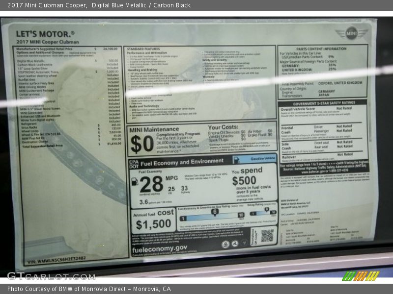Digital Blue Metallic / Carbon Black 2017 Mini Clubman Cooper