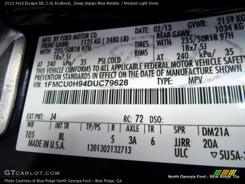 Deep Impact Blue Metallic / Medium Light Stone 2013 Ford Escape SEL 2.0L EcoBoost
