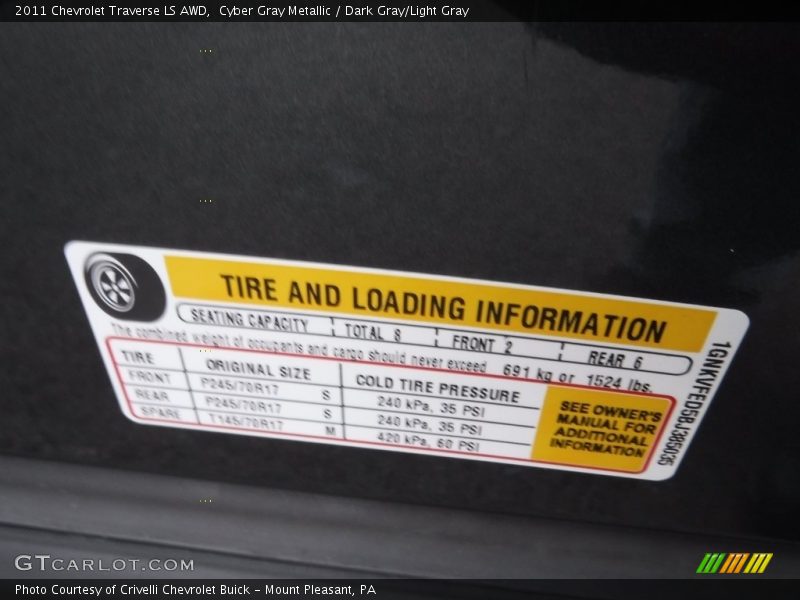 Cyber Gray Metallic / Dark Gray/Light Gray 2011 Chevrolet Traverse LS AWD