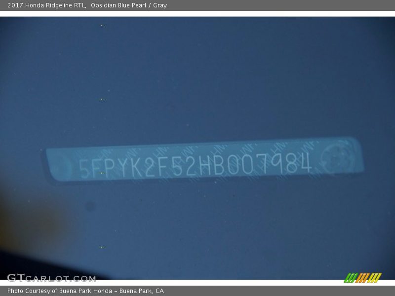 Obsidian Blue Pearl / Gray 2017 Honda Ridgeline RTL