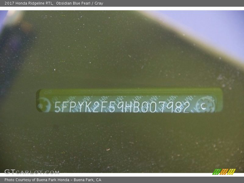 Obsidian Blue Pearl / Gray 2017 Honda Ridgeline RTL