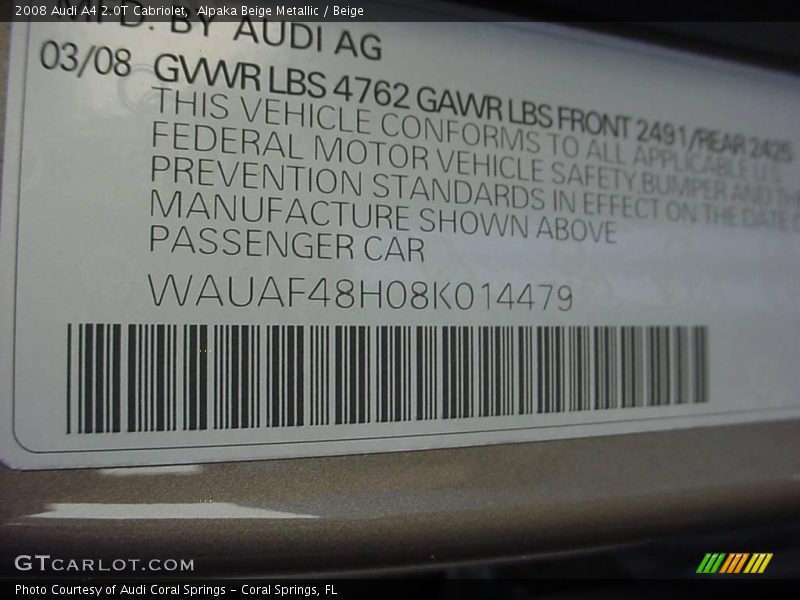 Alpaka Beige Metallic / Beige 2008 Audi A4 2.0T Cabriolet