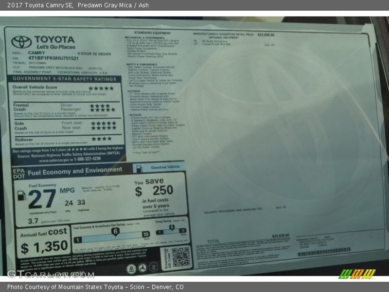Predawn Gray Mica / Ash 2017 Toyota Camry SE