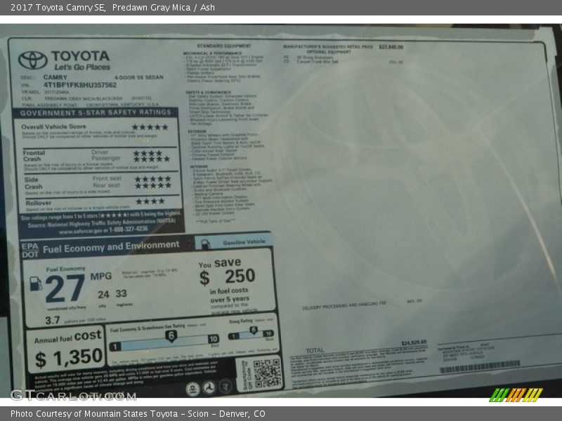 Predawn Gray Mica / Ash 2017 Toyota Camry SE