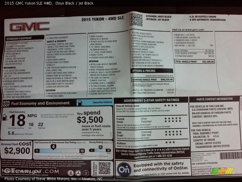 Onyx Black / Jet Black 2015 GMC Yukon SLE 4WD