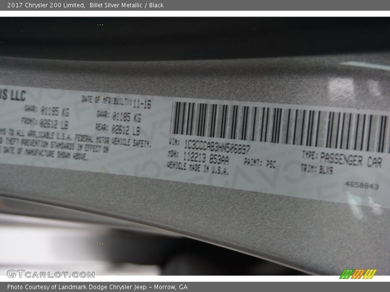 Billet Silver Metallic / Black 2017 Chrysler 200 Limited