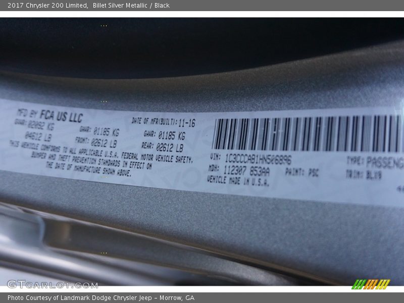 Billet Silver Metallic / Black 2017 Chrysler 200 Limited