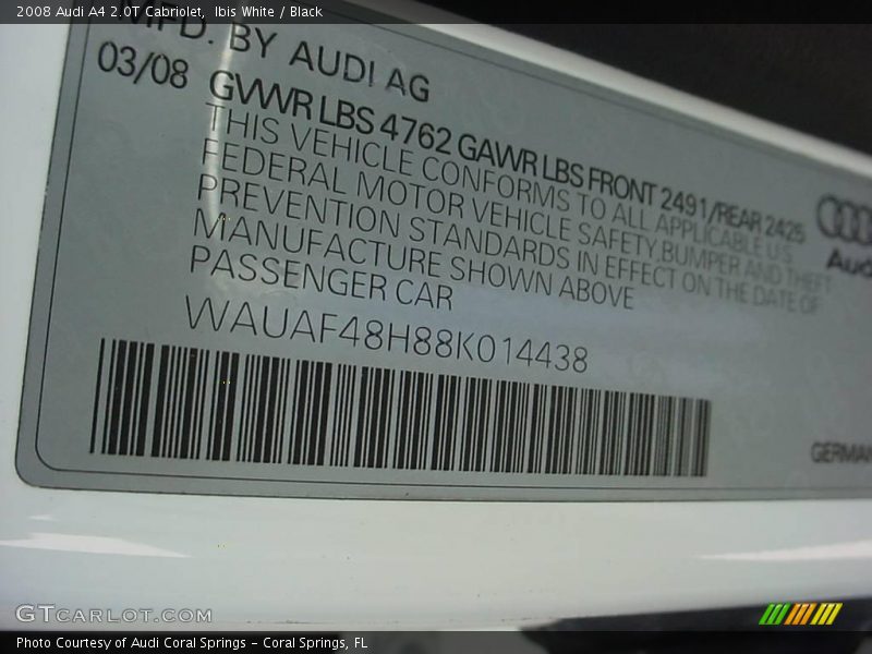 Ibis White / Black 2008 Audi A4 2.0T Cabriolet