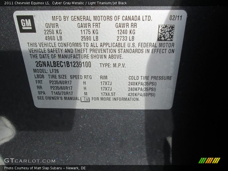 Cyber Gray Metallic / Light Titanium/Jet Black 2011 Chevrolet Equinox LS