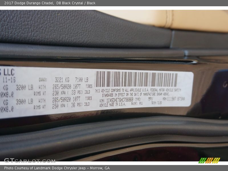 DB Black Crystal / Black 2017 Dodge Durango Citadel
