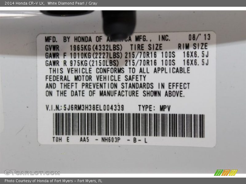 White Diamond Pearl / Gray 2014 Honda CR-V LX