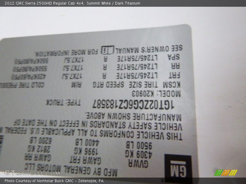 Summit White / Dark Titanium 2012 GMC Sierra 2500HD Regular Cab 4x4