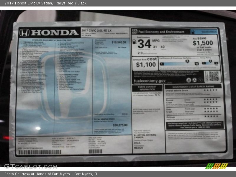 Rallye Red / Black 2017 Honda Civic LX Sedan