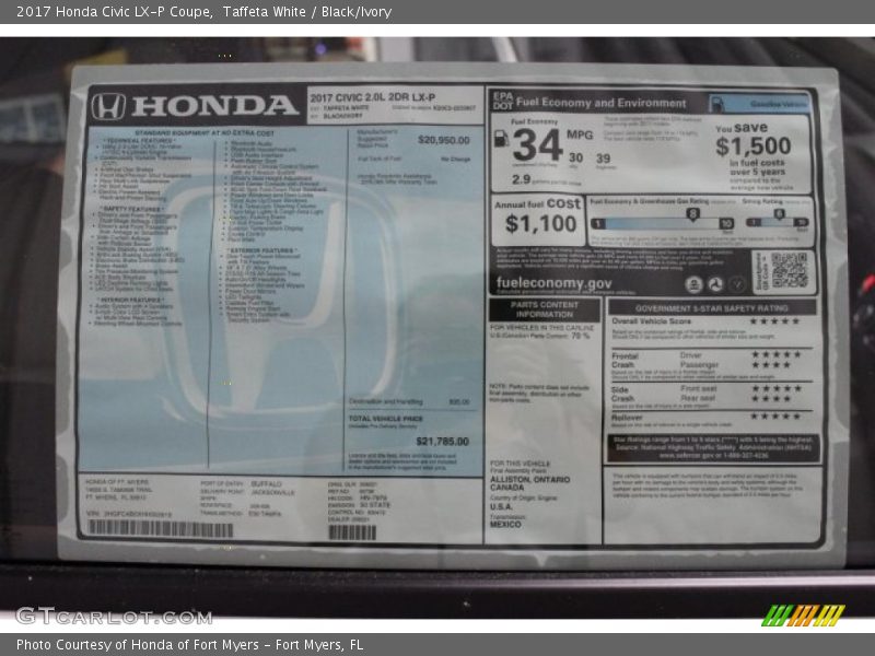  2017 Civic LX-P Coupe Window Sticker