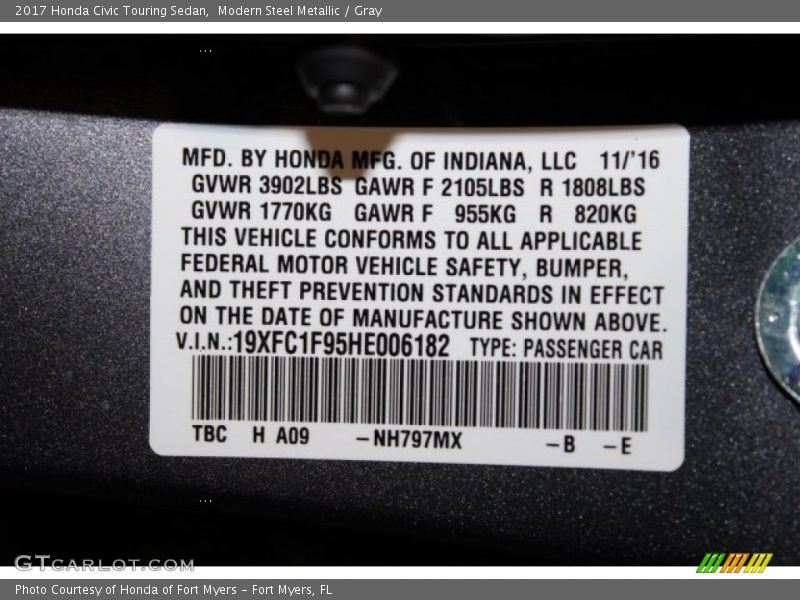 Modern Steel Metallic / Gray 2017 Honda Civic Touring Sedan