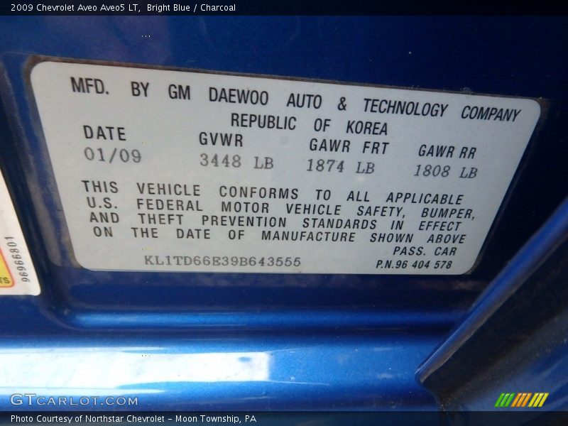 Bright Blue / Charcoal 2009 Chevrolet Aveo Aveo5 LT