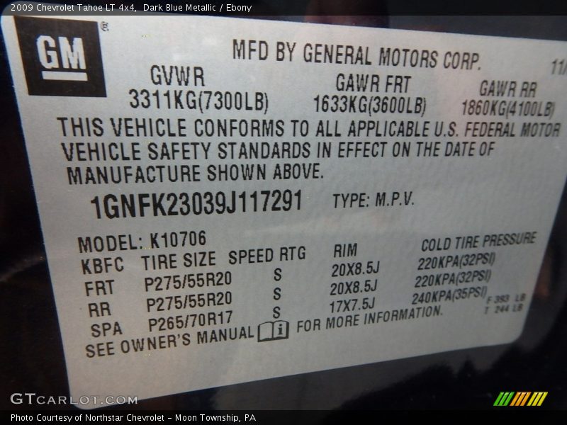 Dark Blue Metallic / Ebony 2009 Chevrolet Tahoe LT 4x4