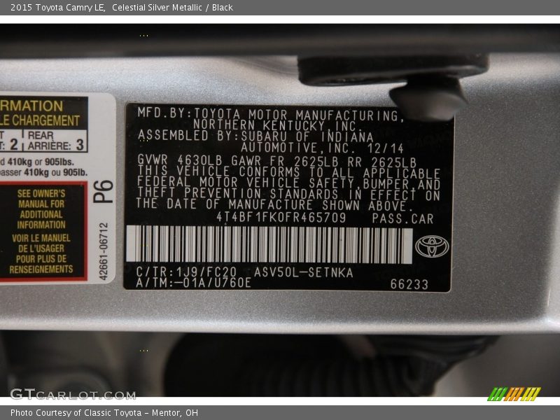 Celestial Silver Metallic / Black 2015 Toyota Camry LE