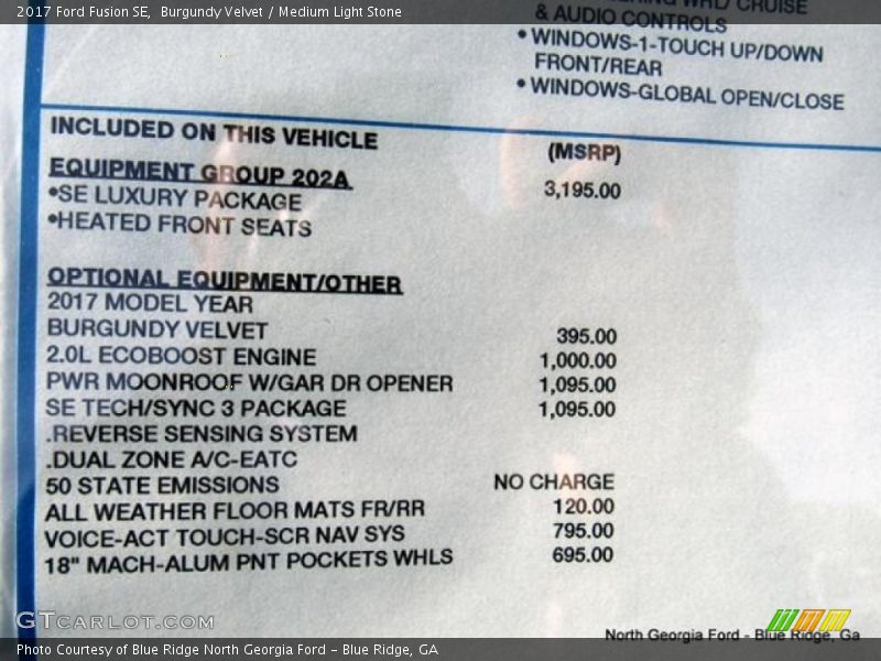 Burgundy Velvet / Medium Light Stone 2017 Ford Fusion SE