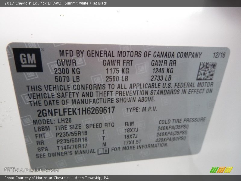 Summit White / Jet Black 2017 Chevrolet Equinox LT AWD
