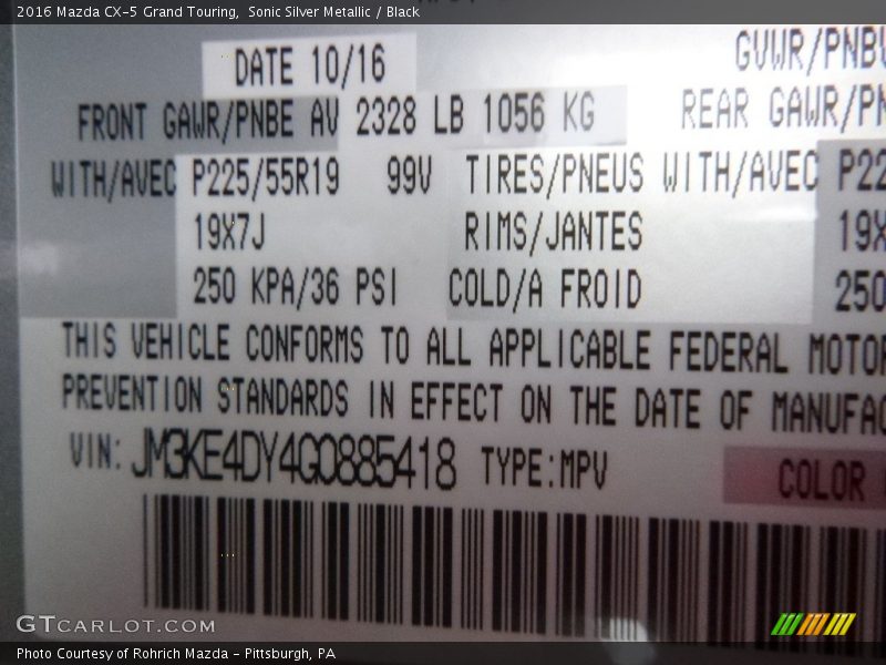 Sonic Silver Metallic / Black 2016 Mazda CX-5 Grand Touring